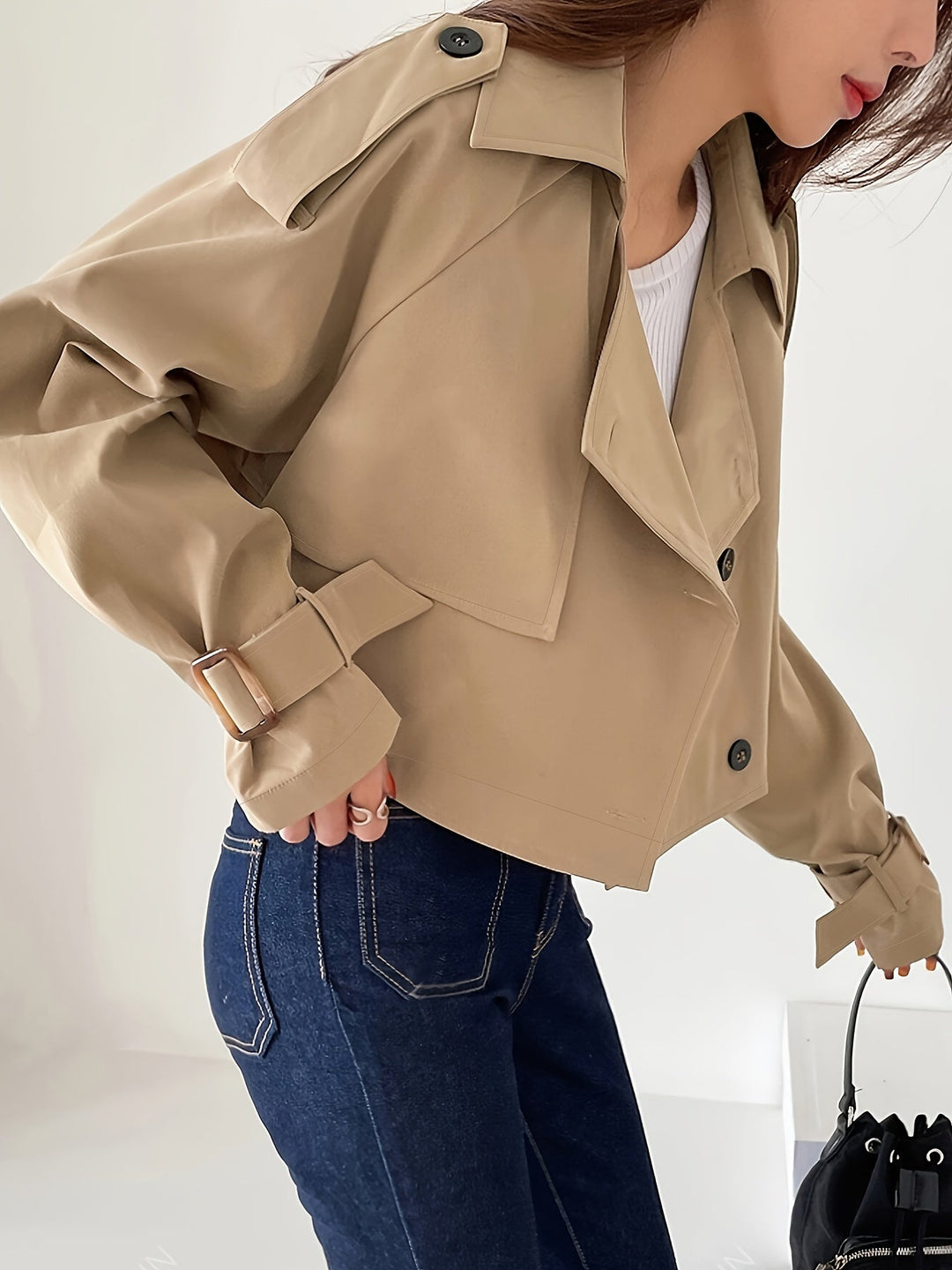 Evelyn - Élégant trench-coat kaki de printemps avec col à revers chic pour femmes