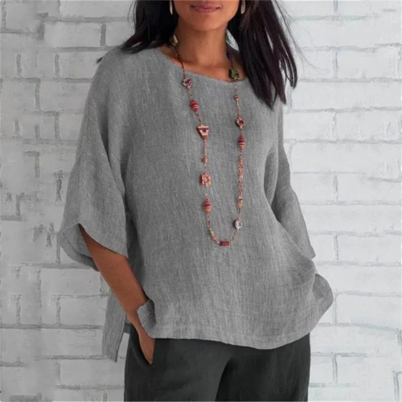 Maricel - Chemise stylisée en coton et lin surdimensionnée avec manches tendance pour femmes