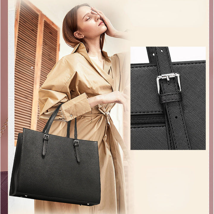 Sacoche d'ordinateur portable en cuir pour femmes avec bandoulière pratique