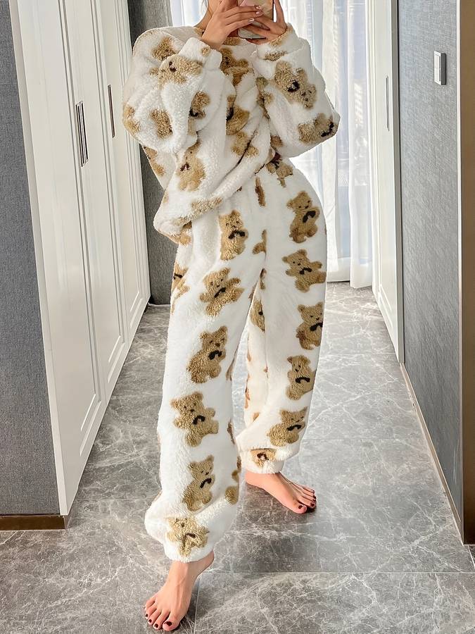 Danica - Confort ultime : ensemble de vêtements de détente élégants imprimés ours blanc pour femmes