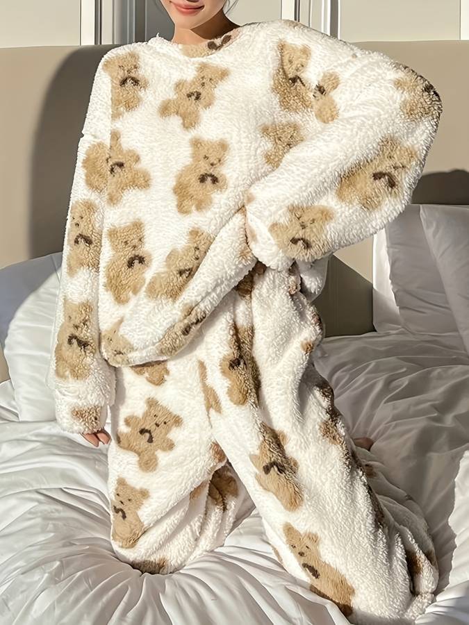 Danica - Confort ultime : ensemble de vêtements de détente élégants imprimés ours blanc pour femmes