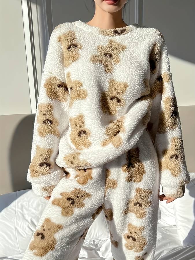 Danica - Confort ultime : ensemble de vêtements de détente élégants imprimés ours blanc pour femmes
