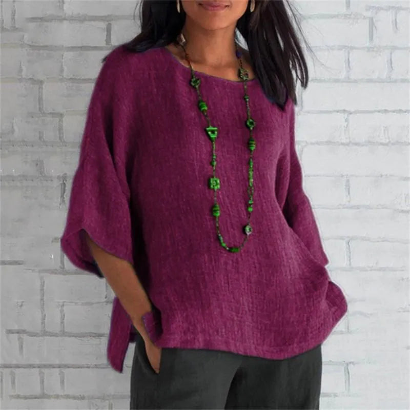 Maricel - Chemise stylisée en coton et lin surdimensionnée avec manches tendance pour femmes