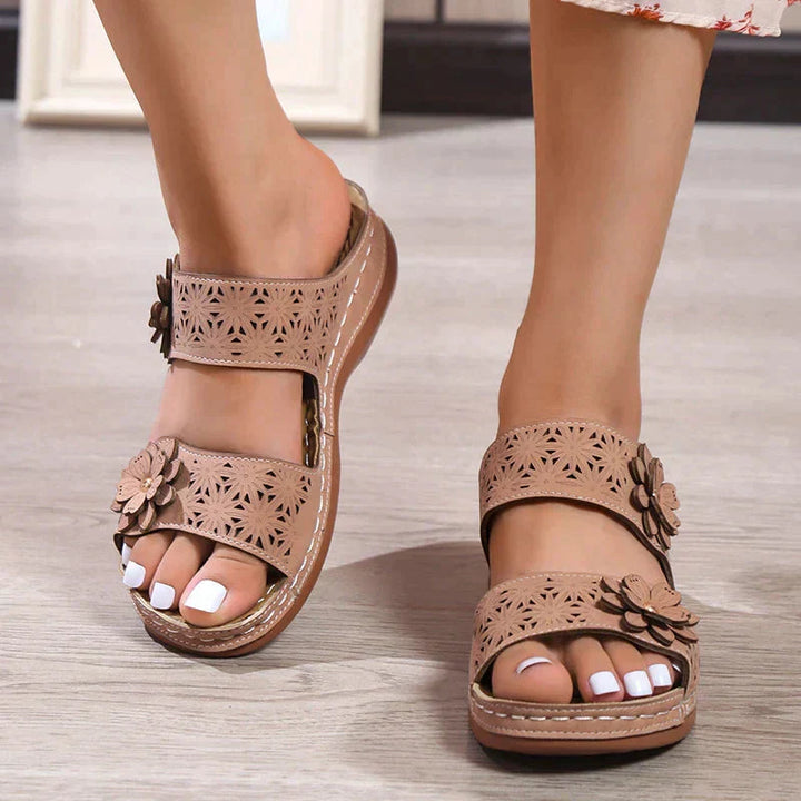 Malia - Sandales pour femmes avec imprimé floral confortable et talon compensé