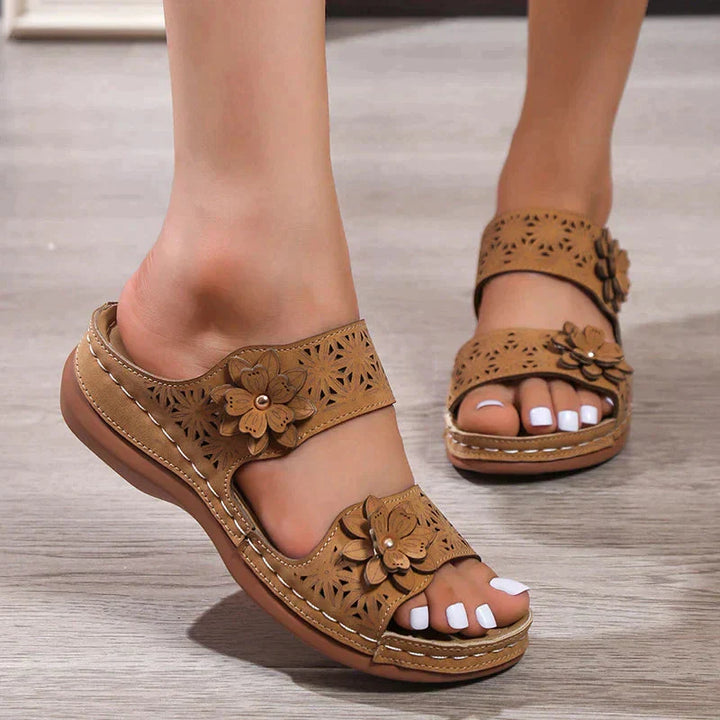 Malia - Sandales pour femmes avec imprimé floral confortable et talon compensé
