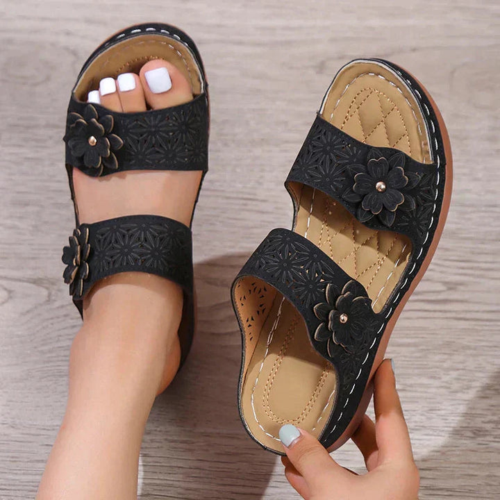 Malia - Sandales pour femmes avec imprimé floral confortable et talon compensé