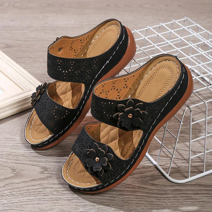 Malia - Sandales pour femmes avec imprimé floral confortable et talon compensé