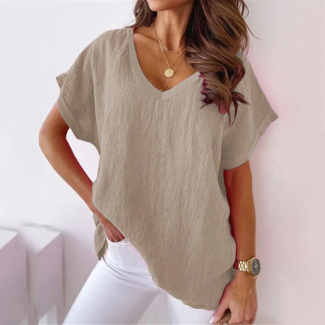 Lucy - T-shirt élégant et confortable à manches courtes et col en V pour femmes