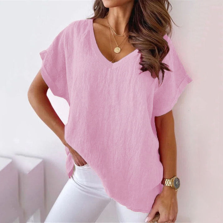 Lucy - T-shirt élégant et confortable à manches courtes et col en V pour femmes