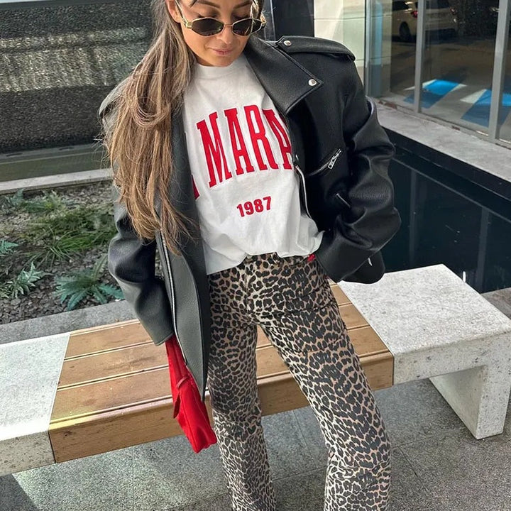 Bonnie - Jean rétro avec imprimé léopard tendance