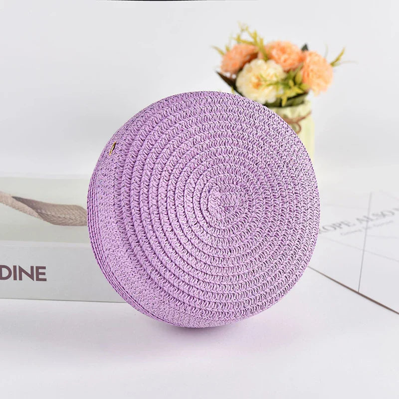 Élégant sac à bandoulière rond tissé à la main avec fermeture à glissière pratique