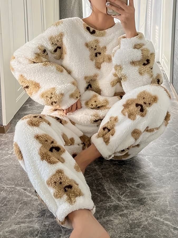 Danica - Confort ultime : ensemble de vêtements de détente élégants imprimés ours blanc pour femmes