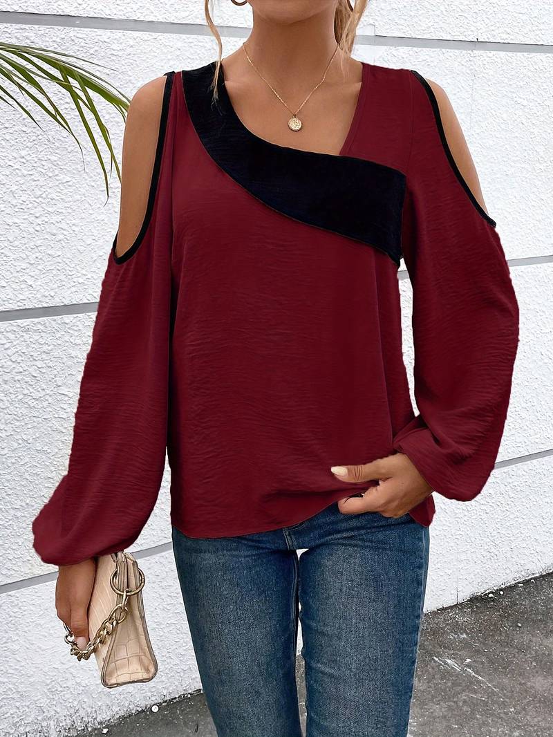 Chemise chic et colorée à encolure carrée et manches longues - Crystal Luxe !