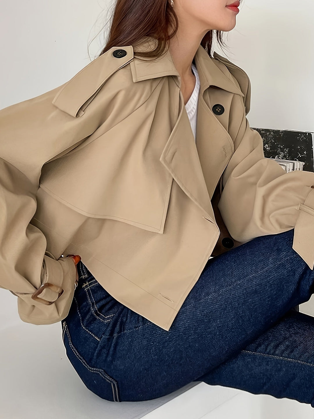 Evelyn - Élégant trench-coat kaki de printemps avec col à revers chic pour femmes