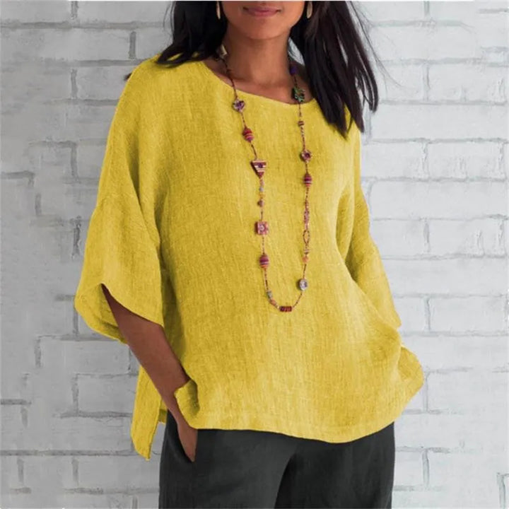 Maricel - Chemise stylisée en coton et lin surdimensionnée avec manches tendance pour femmes