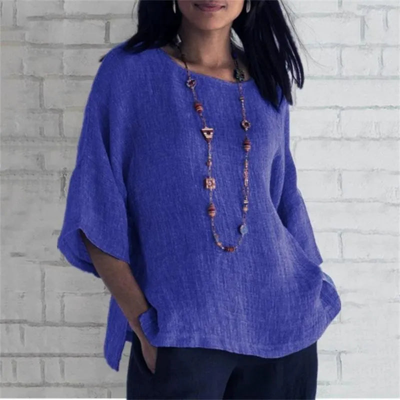 Maricel - Chemise stylisée en coton et lin surdimensionnée avec manches tendance pour femmes